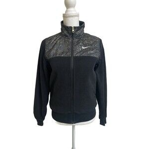 Nike Sportswear Women's XS Stardust Plush Fleece Jacket Black Gold